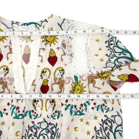 SANDRO Azucar Print Chiffon Blouse In Off White 2|M - Picture 10 of 12
